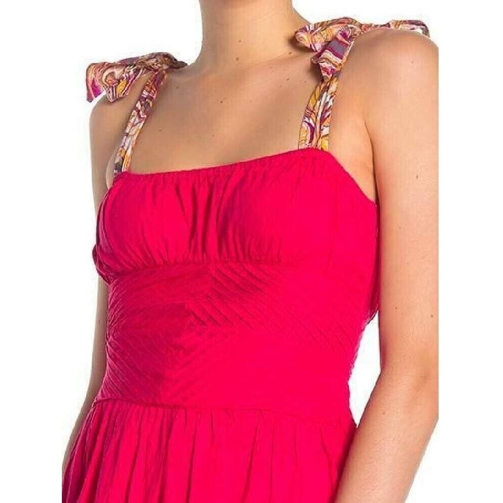 Free People Hot Hibiscus Santorini Maxi Dress Strapped Linen Blend Size 10 - Picture 6 of 16
